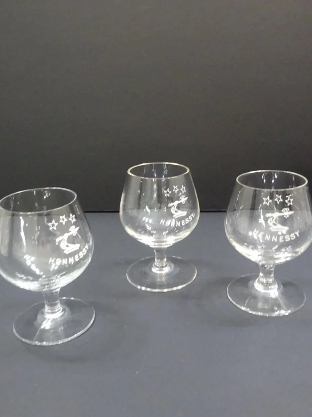 Hennessy Clear Cognac Snifter Glasses Set of 3 Vintage Barware